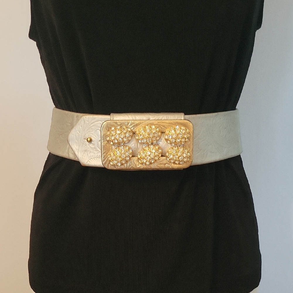 Michael Williams Stunning Silver Belt With Crystal & Gold Buckle Size Small